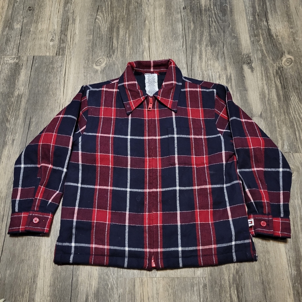 VTG 90s Tommy Hilfiger Flannel Jacket Red Blue Plaid Zip Up Quilted Lined Sz 3T